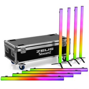 Beamz Zeus Battery Tube Set RGBW Set of 8 in Flightcase