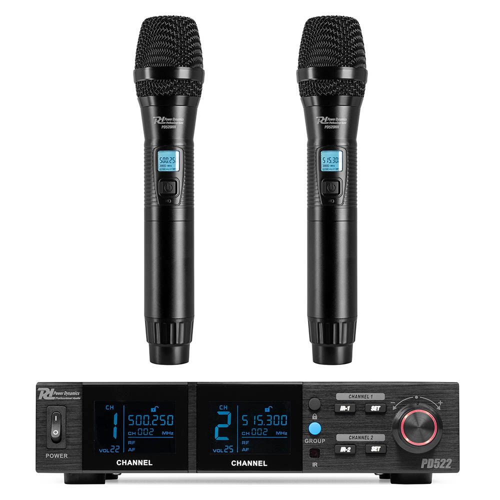 Power Dynamics PD522 UHF Wireless Microphone Set with 2 Handheld Microphones